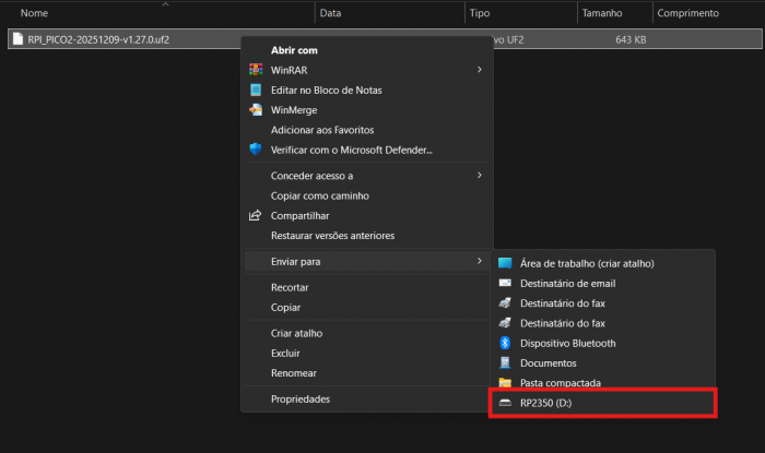 Enviando o firmware para a Raspberry Pi Pico