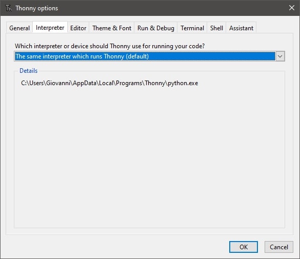 Interpretador da Thonny IDE