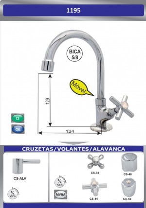 TORNEIRA INOX ICO - LAV BICA MOVEL 1195 CS 33 - 1/4V LATÃO