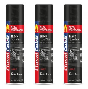 TINTA SPRAY ALTA TEMPERATURA 350ML - CHEMICOLOR - PRETO FOSCO