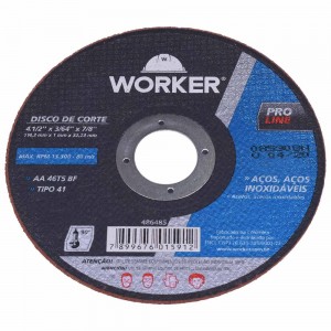 DISCO DE CORTE P/ AÇOS - WORKER - 4,1/2X3/64X7/8