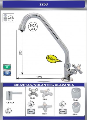 TORNEIRA INOX ICO - PIA BICA MOVEL - ENTRADA VERTICAL - 295 CS 99 1/4V -  