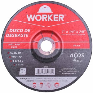DISCO DE DESBASTE WORKER - 7''X1/4''X7/8'' 