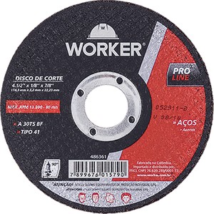 DISCO DE CORTE P/ AÇOS - WORKER - 4.1/2X1/8X7/8