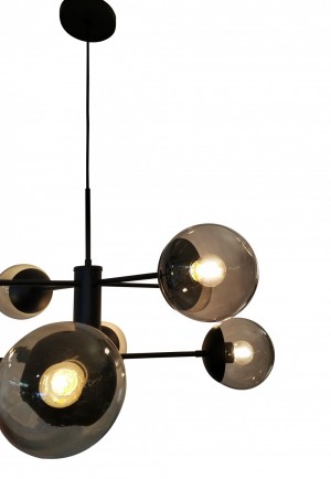 Pendente de Alumínio Preto com 8 Globos Fumê - 