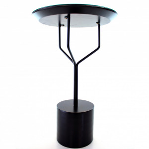 Mesa Lateral Baixa Tampo Vidro Marmorizado Base Preto com Haste em Metal - Msul Móveis - 