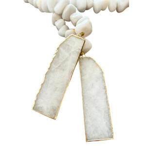 Colar Quartzo Branco e Jaspe - 