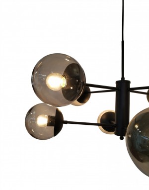 Pendente de Alumínio Preto com 8 Globos Fumê - 