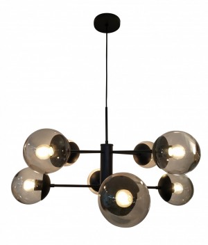 Pendente de Alumínio Preto com 8 Globos Fumê - 