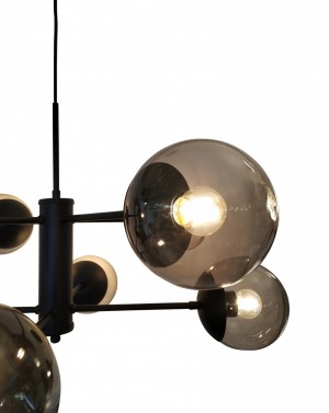 Pendente de Alumínio Preto com 8 Globos Fumê - 