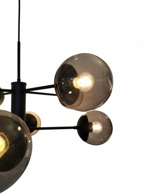 Pendente de Alumínio Preto com 8 Globos Fumê - 