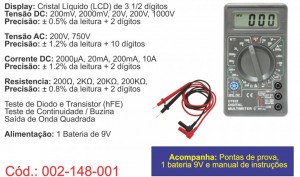 Multimetro Digital  Tensão DC 200mV a 1000V Tensão AC 200 a 750V - Noll - 