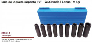 Jogo de Soquete de  Impacto Sextavado Longo 9 Peças