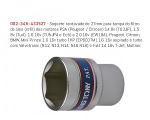Soquete Sextavado de 27mm para Tampa do Filtro de Óleo (refil) - King Tony - 