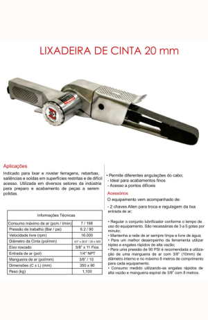 Lixadeira de Cinta 20 mm Pneúmatica - SGT 0390 - Lixadeira de Cinta 20 mm Pneúmatica - SGT 0390 3