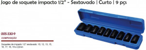 Jogo de Soquetes de Impacto Sextavado Curto com 9 Peças - 