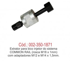 Extrator para bico injetor MWM ( rosca M8x1mm) com Adaptadores  M12 e M14 x 1,5mm para bico injetor Common Rail
