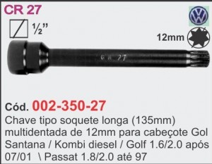 Chave tipo Soquete Longa de 135 mm Multidentada de 12 mm para Cabeçote -CR-27- CR Ferramentas - 