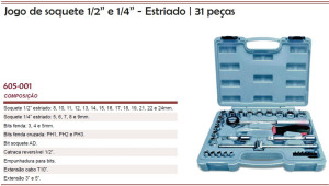 Jogo De   Soquete Estriado 31 Peças 1/2