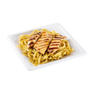 Tiras de frango com massa no molho pesto - Meali