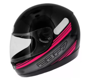 CAPACETE EBF 7 (BRILHO) CARBON PRETO/ROSA (58) ++