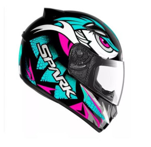 CAPACETE EBF (BRILHO) NEW SPARK DRAGON PRETO/ROSA (56) ++