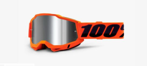 OCULOS 100% (ANTI - EMBAÇANTE C/PINO TEAR OFF) ACCURI 2 GOGGLE CROMADO + LENTE CRISTAL (LARANJA NEON/PRETO) ++