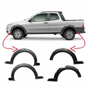 Kit 4x Molduras Paralama Original Fiat Strada Working 2008-2013 Genuíno 100185995, 100185998, 100175609, 100175611