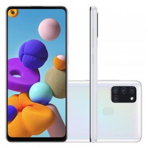Smartphone Samsung Galaxy A21s 64GB 4GB RAM Câmera Quádrupla 48MP + 8MP + 2MP + 2MP Frontal 13MP Tela 6,5 Android 10.0 - Branco Smartphone Samsung Galaxy A21s 64GB 4GB RAM Câmera Quádrupla 48MP + 8MP + 2MP + 2MP Frontal 13MP Tela 6,5 Android 10.0 - Branco