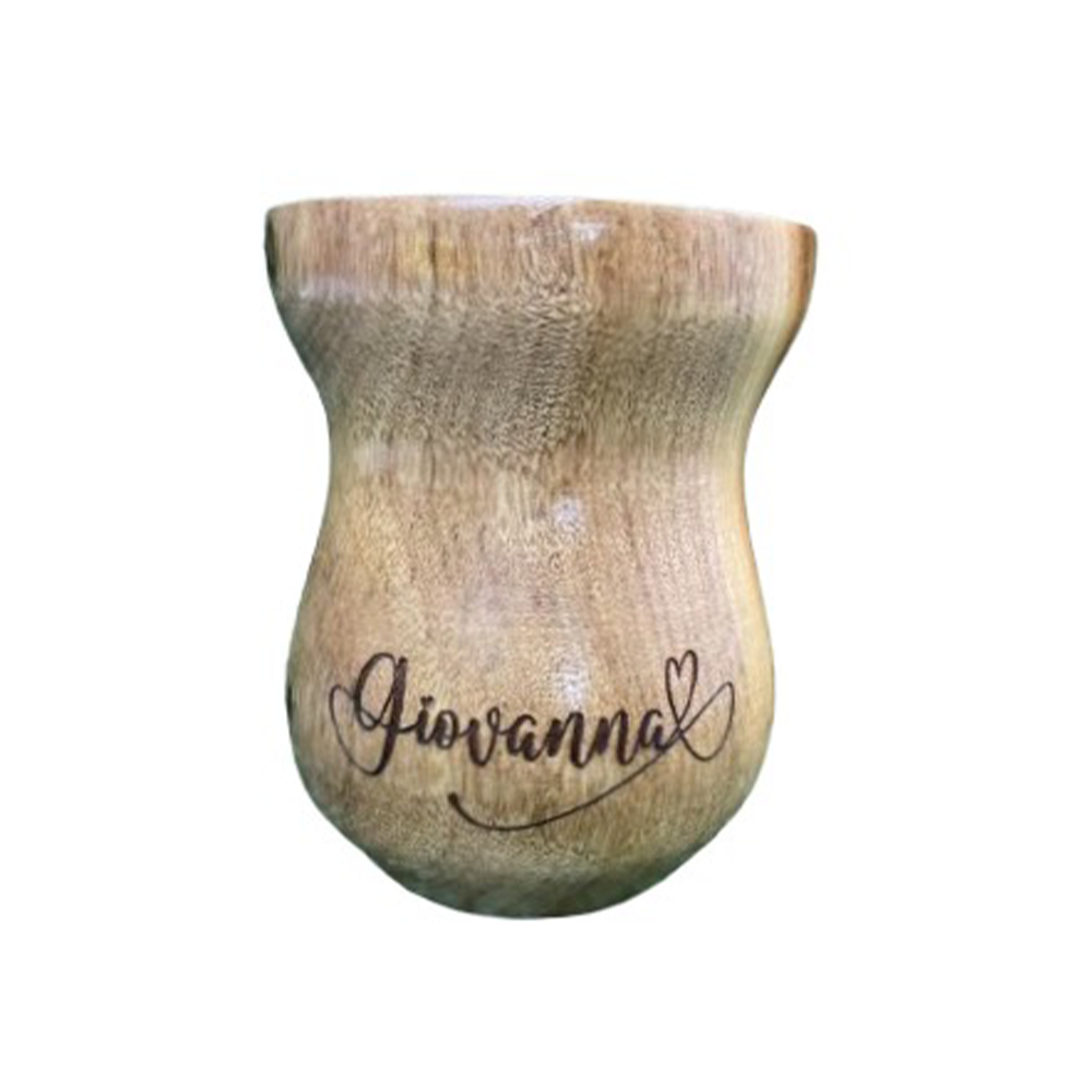 Cuia de madeira natural gravada a laser - 