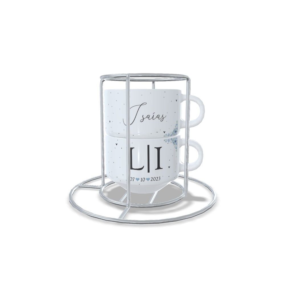 Kit 2 Xícaras de 200ml e Suporte de Metal - 