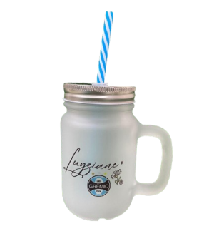 Caneca Vidro Jateado com Tampa e Canudo - 