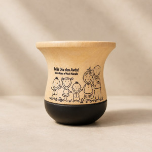 Cuia de madeira natural gravada a laser - 