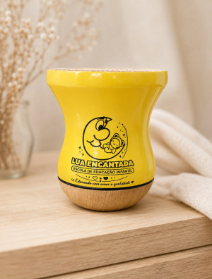 Cuia de madeira natural gravada a laser - 