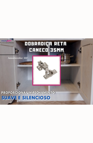 10 Dobradiça Reta  Caneco 35mm  Com Amortecedor Proporciona um Fechamento Suave e Silencioso - Metalnox - 10 Dobradiça Reta Caneco 35mm 2