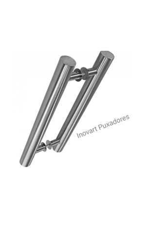 Puxador Inox Para Porta Madeira e Vidro Tubular Redondo - Tipo H - Puxador Inox para Porta Madeira e Vidro tubular redondo - Tipo H 3