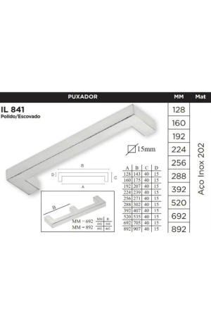 Puxador Para  Móveis Aço  Inox Escovado - Italy LIne - PUXADOR IL841 192MM ITALLINE INOX ESCOVADO 2