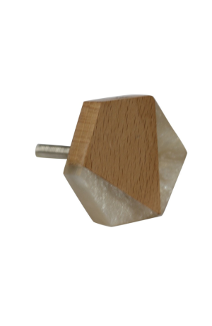 Puxador Hexágono Geométrico Branco Réplica Madeira em Resina - Puxador Hexágono Geométrico Branco Réplica Madeira em Resina