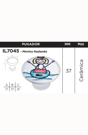 Puxador Porcelana Menina Nadando - ITALYLINE - Puxador Porcelana Menino Nadando 3