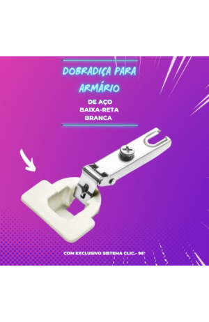 Dobradiça  Para Armário de Aço Baixa-Reta -Branca  com Exclusivo Sistema CLIC.- 95° - Dobradiça Para Armário de Aço- Baixa-Reta -Branca com Exclusivo Sistema CLIC.- 95° 2