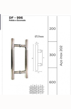 Puxador  H Aço Inox 202  - PRETO - Puxador Aço Inox Dupla Fixação 4