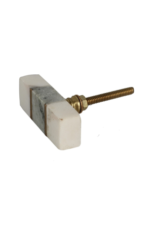 Puxador Branco Cinza Decorativo em Mármore e Metal Dourado - Puxador Decorativo Branco Cinza em Mármore e Metal Dourado