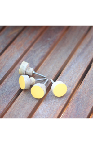 Puxador Madeira Redondo Amarelo Claro Pequeno - Puxador Madeira Redondo Amarelo Claro Pequeno 2