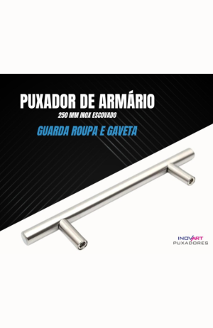 Puxador Armário Para  Guarda Roupa e Gaveta 256 mm Inox Escovado -Italy line - Puxador Inox Escovado Importado 250MM 3