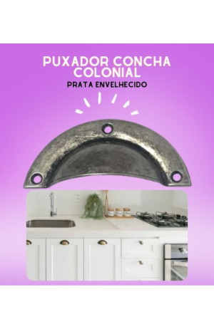 Puxador  Concha Colonial Prata Envelhecido
