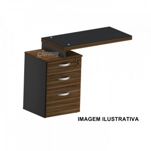 MESA AUXILIAR PEDESTAL 3 GAVETAS 40MM GLASS 900 X 420 NOGAL/PRETO - 331082140008