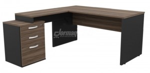 MESA EM L COM GAVETEIRO PEDESTAL AUXILIAR 3 GAVETAS NOGAL - 25MM 150CM X 170CM X 75CM MESA EM L COM GAVETEIRO PEDESTAL AUXILIAR 3 GAVETAS NOGAL - 25MM 150CM X 170CM X 75CM