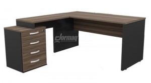 MESA EM L COM GAVETEIRO PEDESTAL AUXILIAR 4 GAVETAS NOGAL - 25MM 120CM X 170CM X 75CM MESA EM L COM GAVETEIRO PEDESTAL AUXILIAR 4 GAVETAS NOGAL - 25MM 120CM X 170CM X 75CM