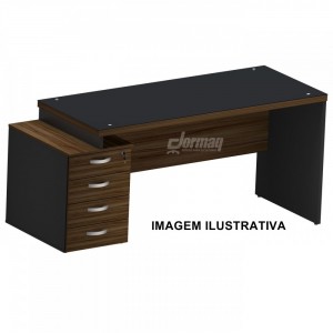 MESA RETA 40MM GLASS PEDESTAL 4 GAVETAS 1500 X 700 NOGAL/PRETO - 331062340008