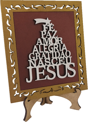 EN-001 - Enfeite de Natal - Fé, Paz, Amor, Alegria, Gratidão, Nasceu Jesus